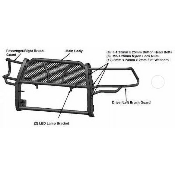 Fits 2005-2015 Toyota Tacoma Black Horse Offroad Grille Guard RU-TOTA05-B Rugged Series; Semi-Gloss Powder Coat; Black; Steel; 2.25 Inch Bar Diameter; With Brush Guard; Without Skid Plate