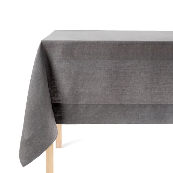 over&back 100%-Linen Woven Tablecloth - Colorful Dining Room Table Cover - Mitered Corner Hems - Machine Washable - Kitchen and Home Decor - Grey - 70x108