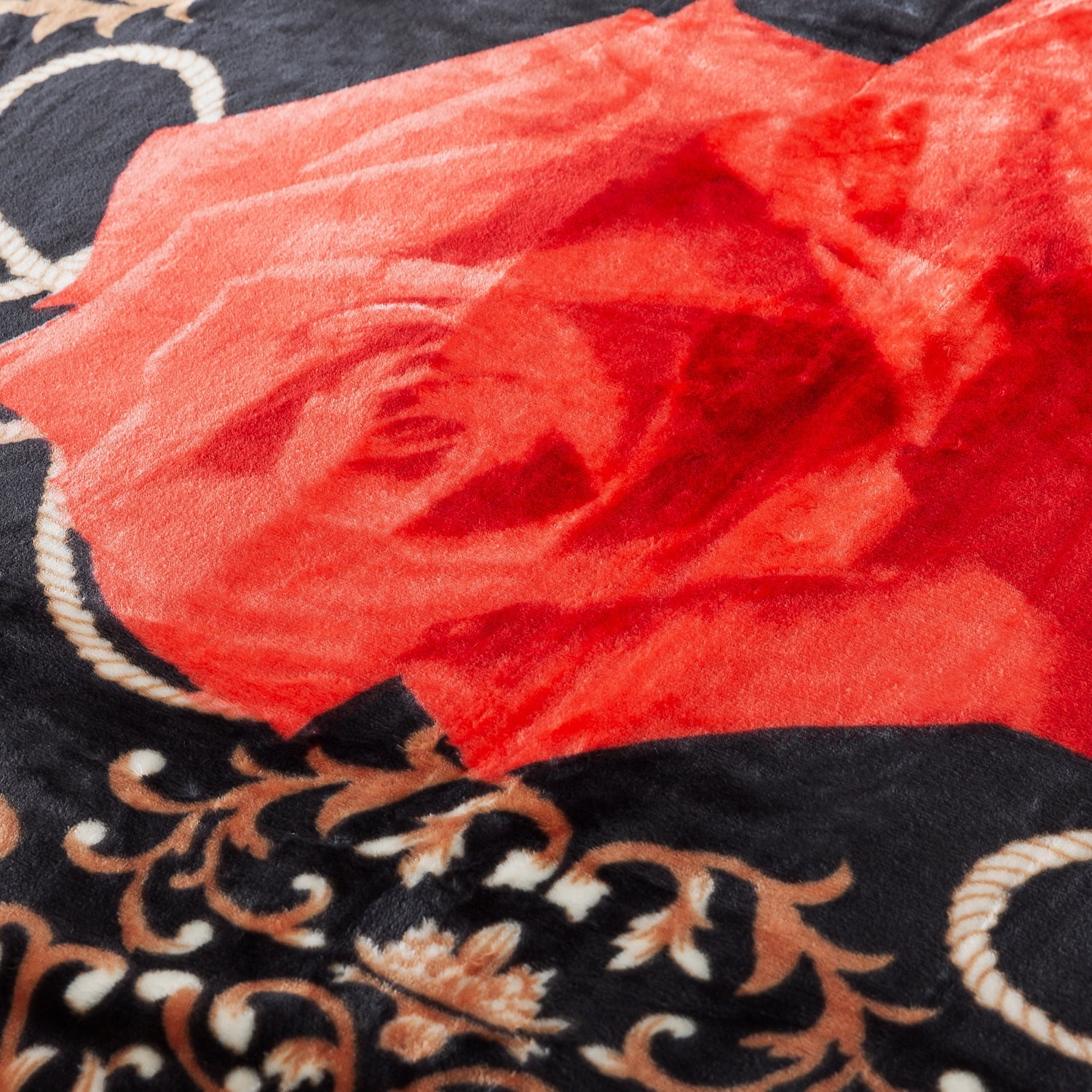 NC Plush Fleece Blanket For Bed,Lightweight Soft Black Red Floral Blanket,Queen 75"x91"