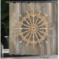 thumbnail image 4 of Ambesonne Wooden Shower Curtain, Nautical Ship Sea Wheel, 69"Wx70"L, Umber Brown, 4 of 5