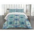 thumbnail image 3 of Ambesonne Anchor Quilted Bedspread Set 3 Pcs, Ships Wheel Turquoise, Queen Size, Turquoise Navy, 3 of 5