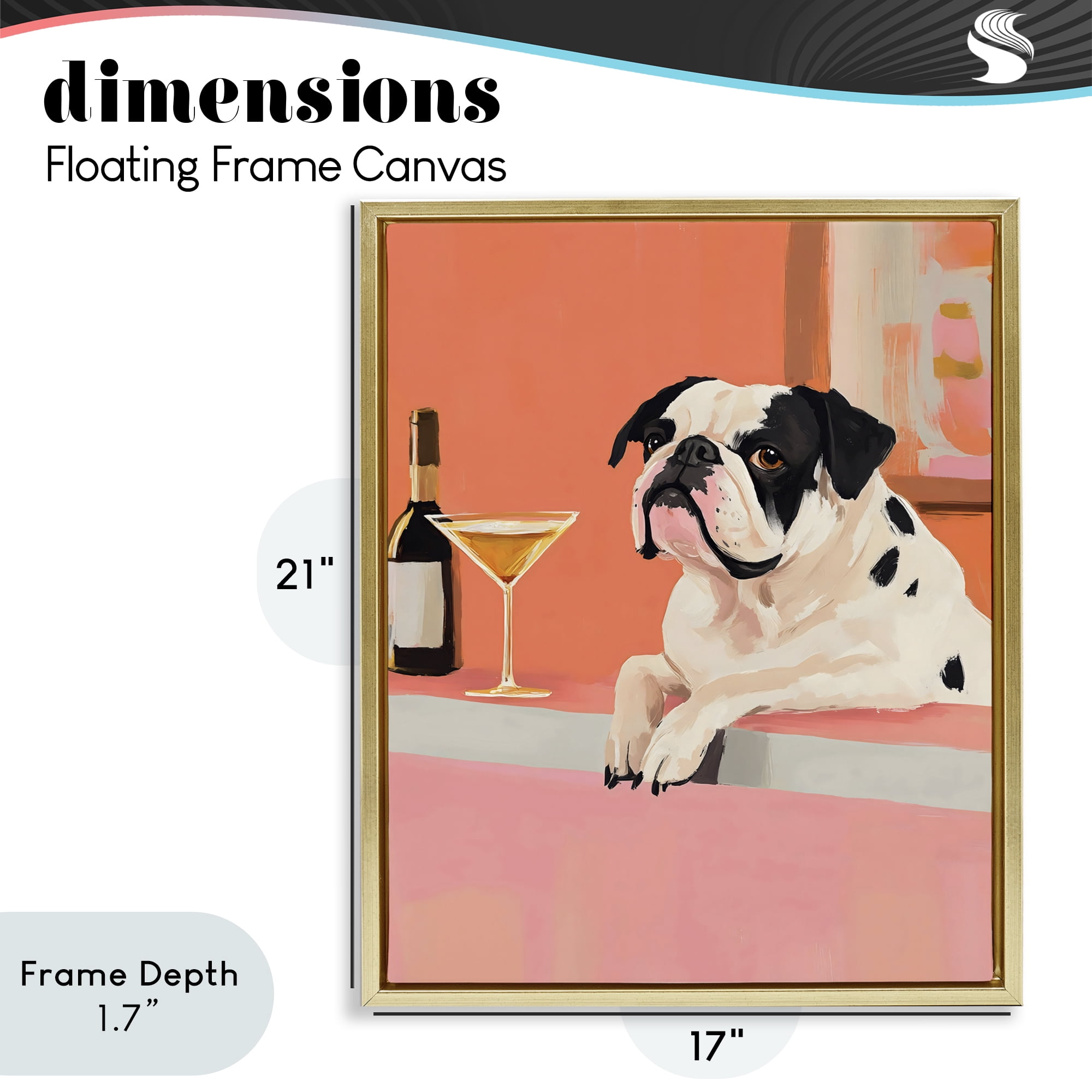 Stupell Industries Bulldog at Martini Lounge Gold Framed Floater Canvas Wall Art, design by The Prints Vibe