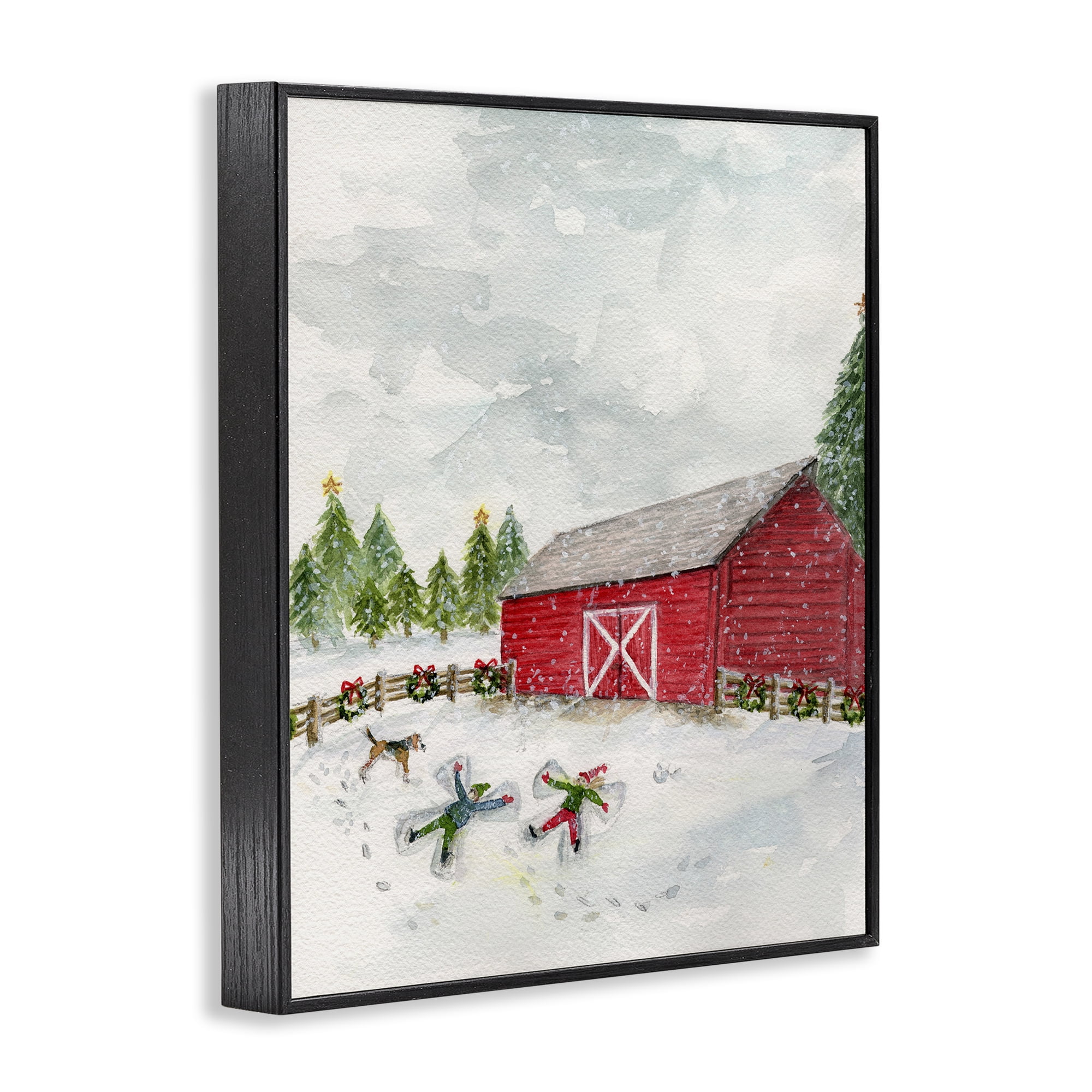 Stupell Industries New England Snow Angels Holiday Painting Black Framed Art Print Wall Art, 24 x 30