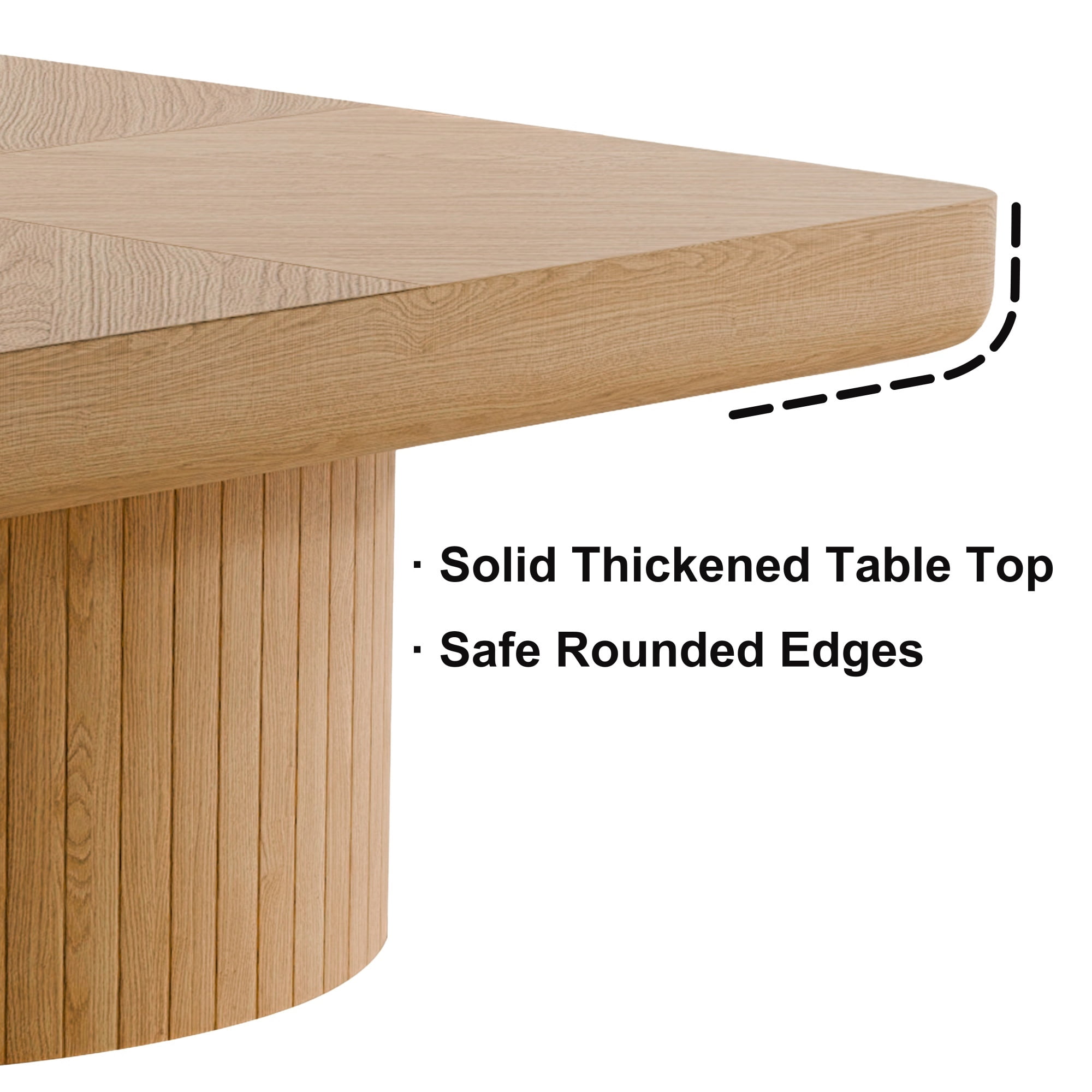 34.6'' Square Coffee Table with Fluted Cylindrical Base, Solid Wood End Table with Thickened Tabletop, Modern Cocktail Table