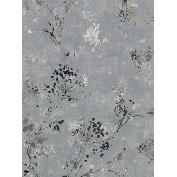 Brewster Misty Charcoal Distressed Dandelion Wallpaper