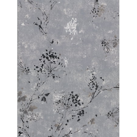 Brewster Misty Charcoal Distressed Dandelion Wallpaper
