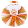 thumbnail image 3 of IBTOM CASTLE Toddler Baby Girls Pumpkin 1st Birthday Outfit Halloween Princess Romper + Tutu Skirt + Headband Clothes Set for Cake Smash Photo Shoot 9-12 Months Rainbow Pumpkin One, 3 of 8