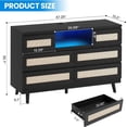 thumbnail image 2 of Natural Rattan 6 Drawer Dresser for Bedroom, Dressers & Chests of Drawers with Led Light and Charging Station, Modern Wooden Dresser Chest, for Bedroom, Hallway, Entryway, 2 of 7