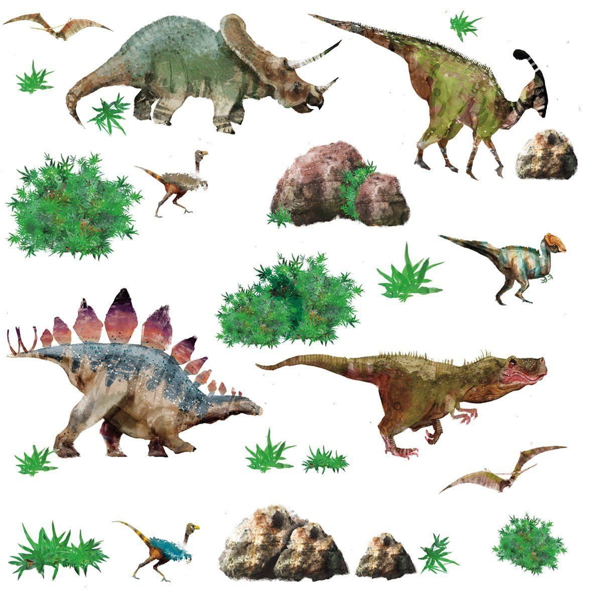 DINOSAURS 25 Wall Decals T-Rex Triceratop Dinosaur Stickers Boys Room ...