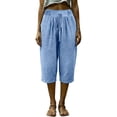 thumbnail image 2 of KIHOUT Women Summer High Waisted Wide Leg Capri Pants Solid Color Drawstring Elastic Waist Casual Cropped Trousers with Pockets Loose Fit Beach Pants, 2 of 9