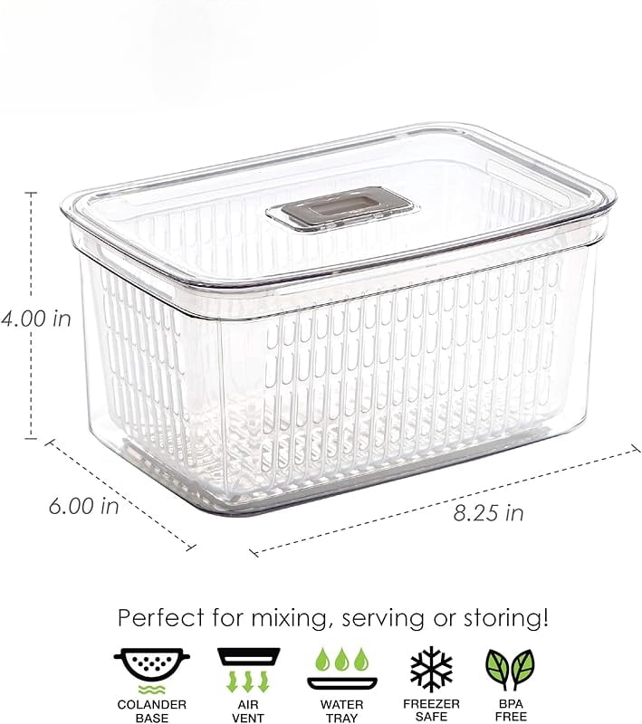 Produce Saver - 6.8 Cup/1.6L | Fridge Storage Containers for Fruits and Vegetables | Adjustable Air Vent, Removable Basket | BPA-Free Fridge Organizers