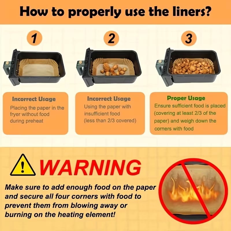 Disposable Air Fryer Liners - 2.7 Liters, 100 Pack, Rectangular Baking Paper for Ninja XL and Other Models, Perfect for Parties and Holiday Cooking