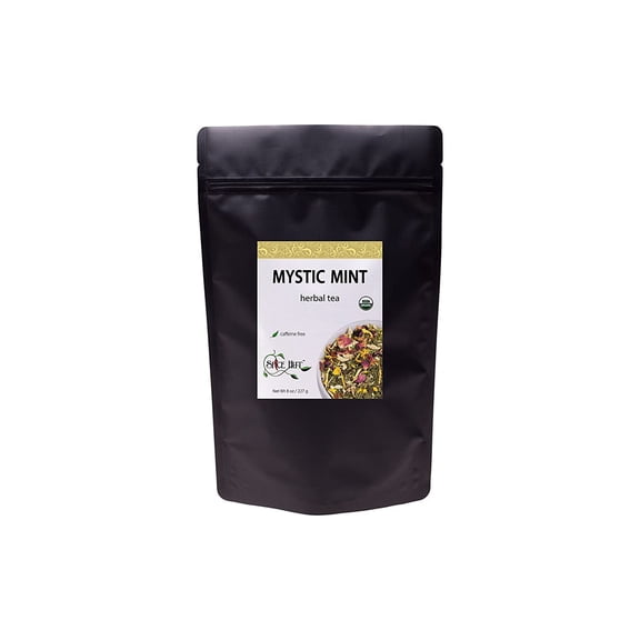 The Spice Hut - Mystic Mint Herbal Tea, Loose Leaf Tea, 100% Caffeine-Free - Peppermint, Spearmint & Ginger Tummy Tea, Hot & Iced, Makes 80-100 CUPS - 8oz Resealable Airtight Pouch