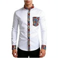 thumbnail image 2 of Yaoyar Men Fashion Printed Casual Shirt Pocket Buttoned Long Sleeve Stand-Up Collar Shirt Slim Fit Floral Print Shirt, 2 of 7