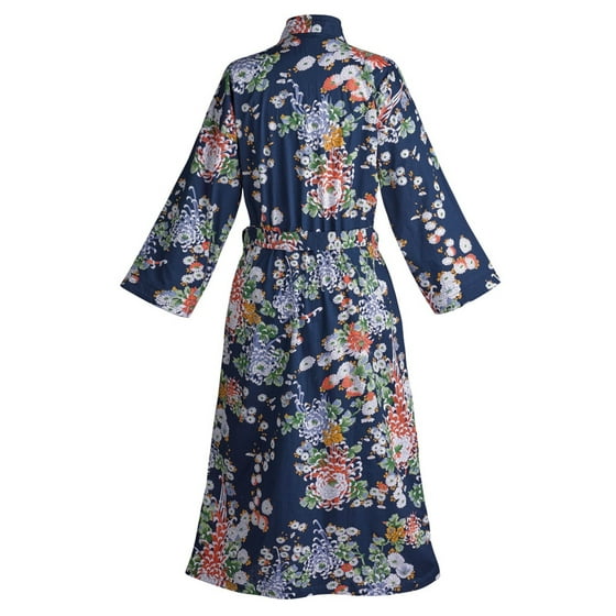 Women's Bathrobe Colorful Floral Patches Cotton Long Kimono Robe