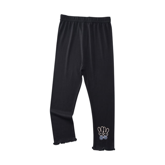 IROINID Deals Girls Pants Summer Pants Capri Big Rabbit Decorative Elastic Thin Children's Pants,Black