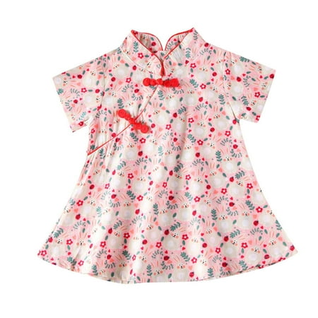 

koaiezne Kids Toddler Baby Girls Cartoon Print Patchwork Cheongsam Princess Dress Outfits Little Girls Flower Dress Girls Dress Shoes Size 3 Big Kid