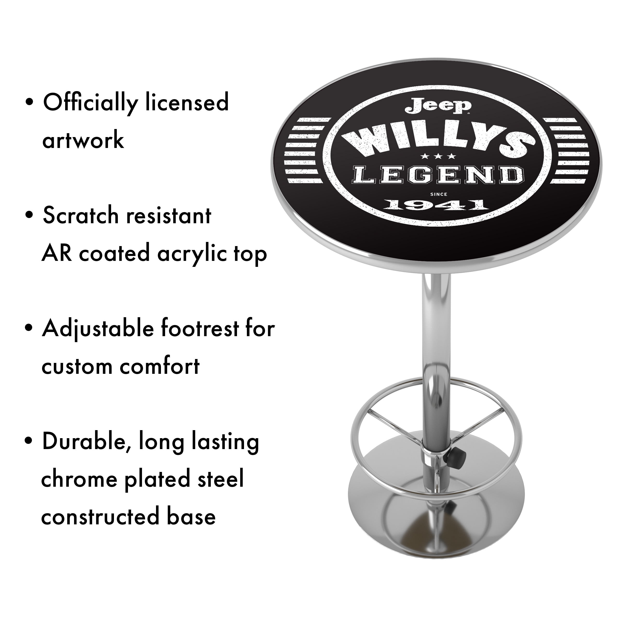 Buy Chrome Pub Table Jeep Willys Legend Black Bar Height, High Top