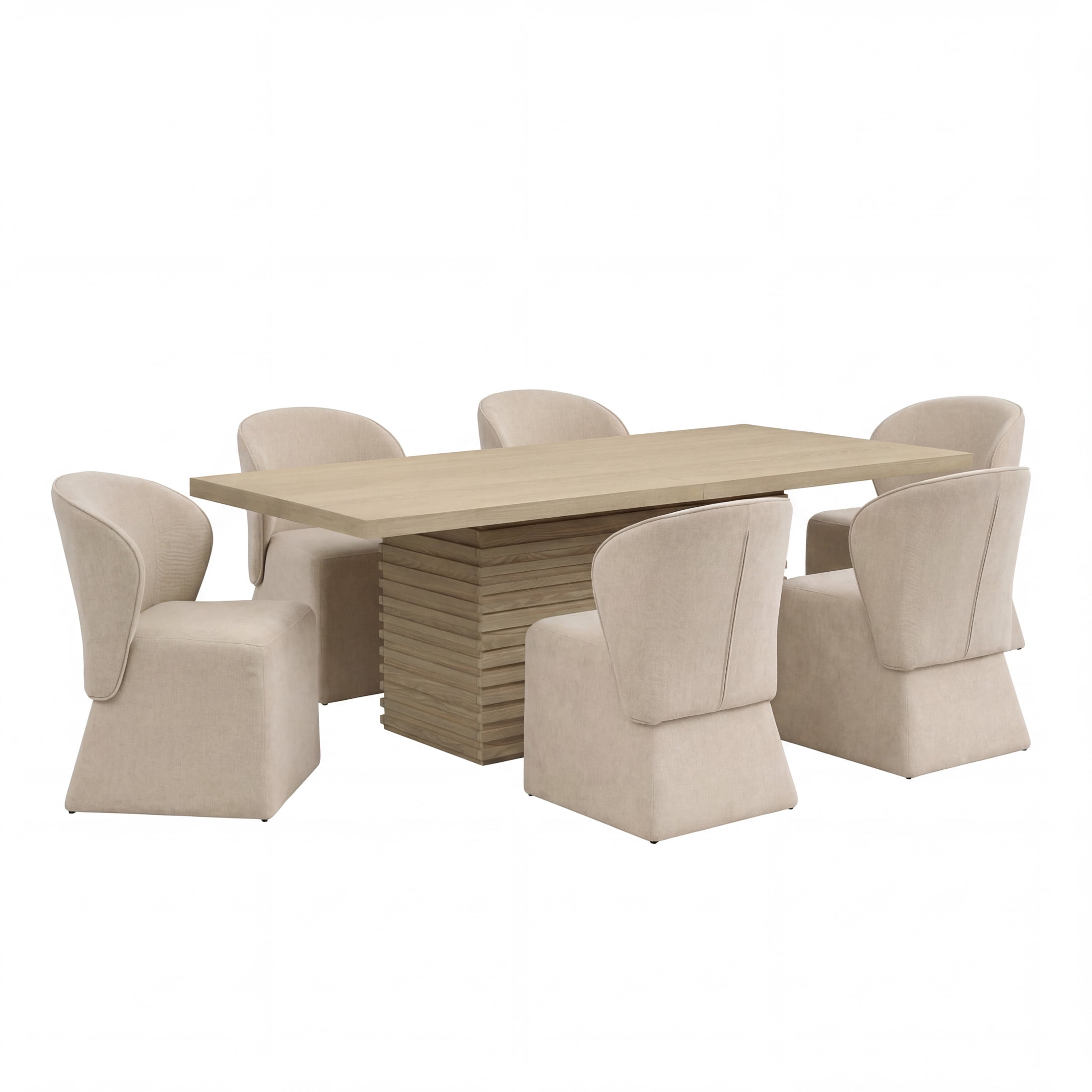 Christopher Knight Home 7-Piece Modern Dining Set, Table with 6 Upholstered Chairs, Light Natural+Beige