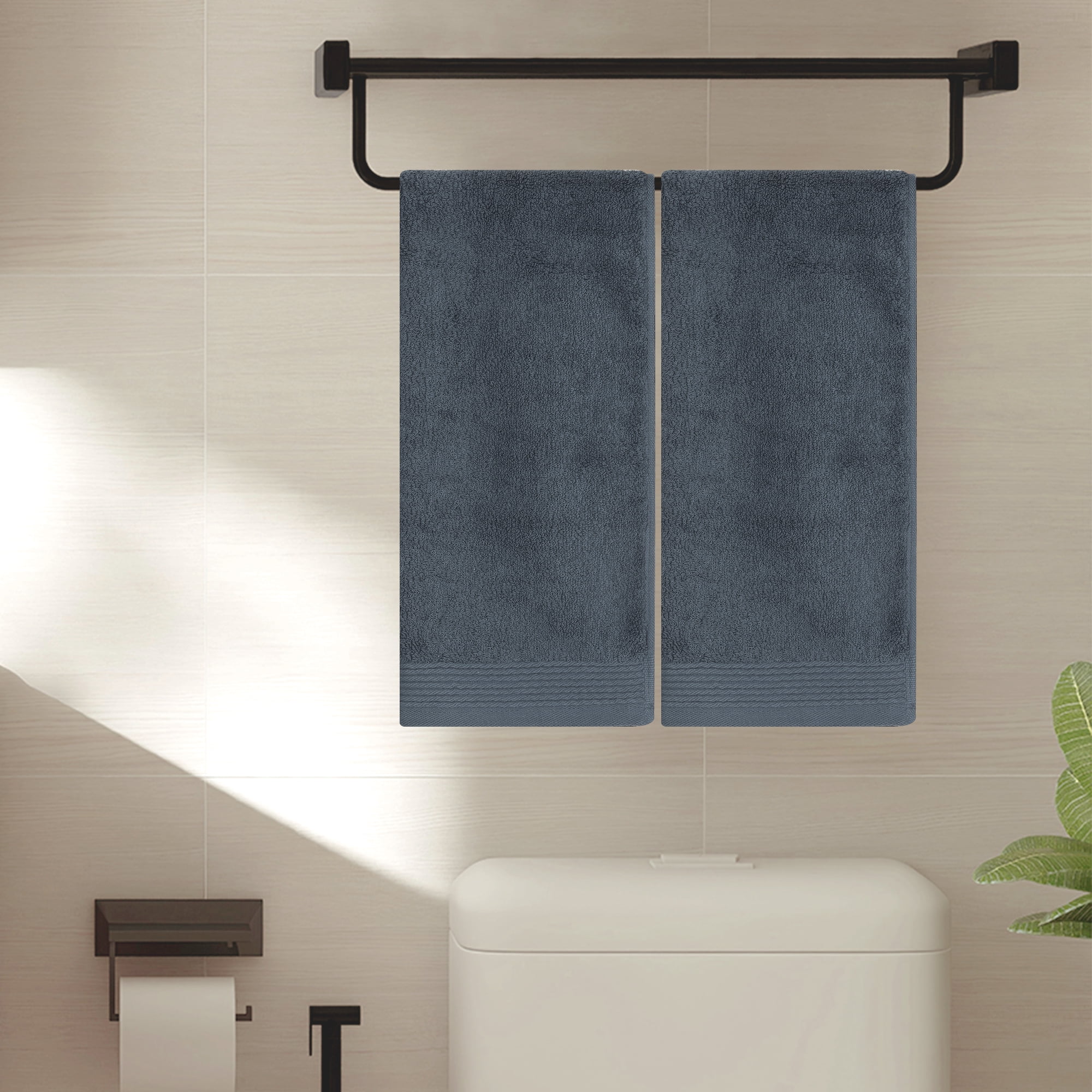 Unique Bargains Cotton Striped 2 Pc Hand Towel Highly Absorbent Dark Grey