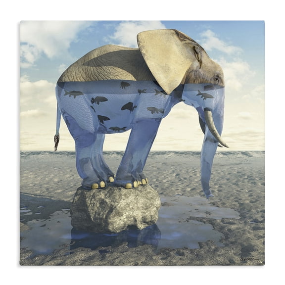 Stupell Industries Contemporary Ocean Elephant Abstract Animal Design Canvas Art, 17 x 17, by Cynthia Decker