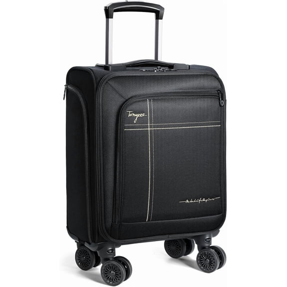 17 inch Softside Underseat Luggage, Airline Approved Personal Item Suitcase with Removable Spinner Wheels for Business Travel, Black