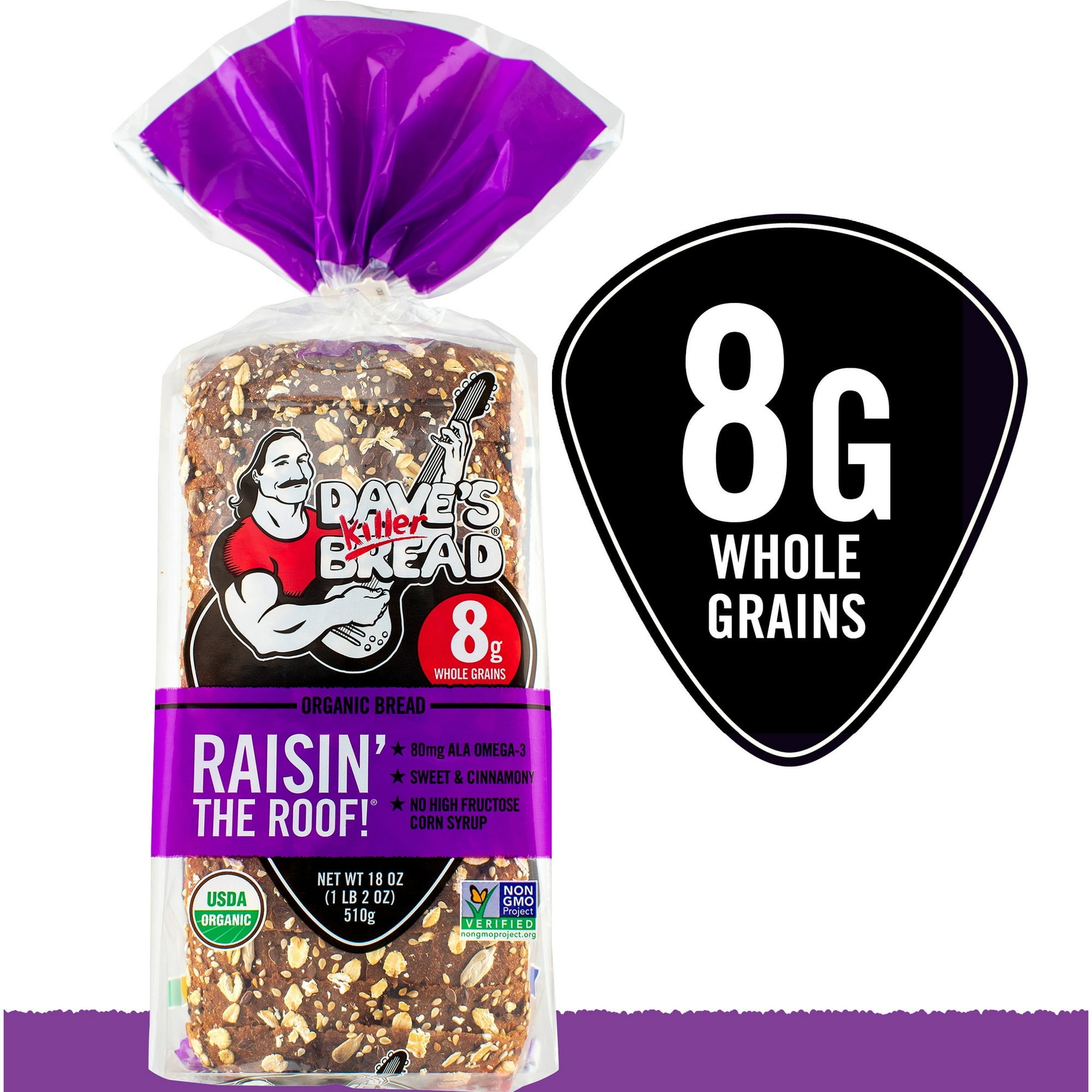 Dave's Killer Bread Raisin' The Roof! Organic Breakfast Bread, Cinnamon Raisin Loaf, 18 Oz(pack of 3)