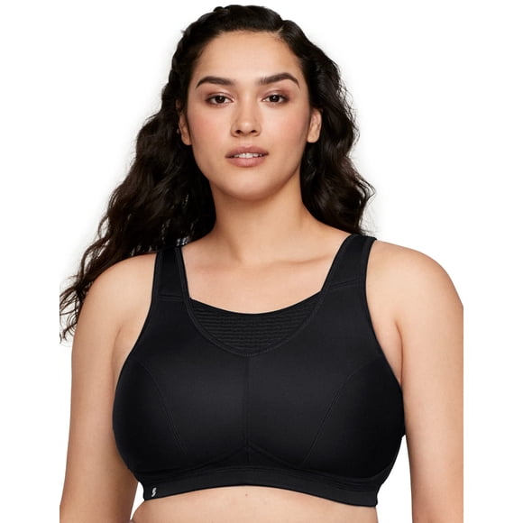 Women's Glamorise 1067 Elite Performance Medium Impact Cami Sports Bra (Black 34G)