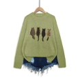 thumbnail image 3 of Women's Olive Green Cat Graphic Crewneck Sweater – Relaxed Long-Sleeve Knit Pullover-Green, 3 of 4