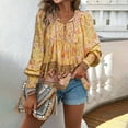 thumbnail image 2 of MNCEKFOD Women's Button Down Shirt Bohemian Trendy Printed V Neck Long Sleeve Shirt with Tie Comfy Summer Casual Blouse Shirts Yellow M, 2 of 7