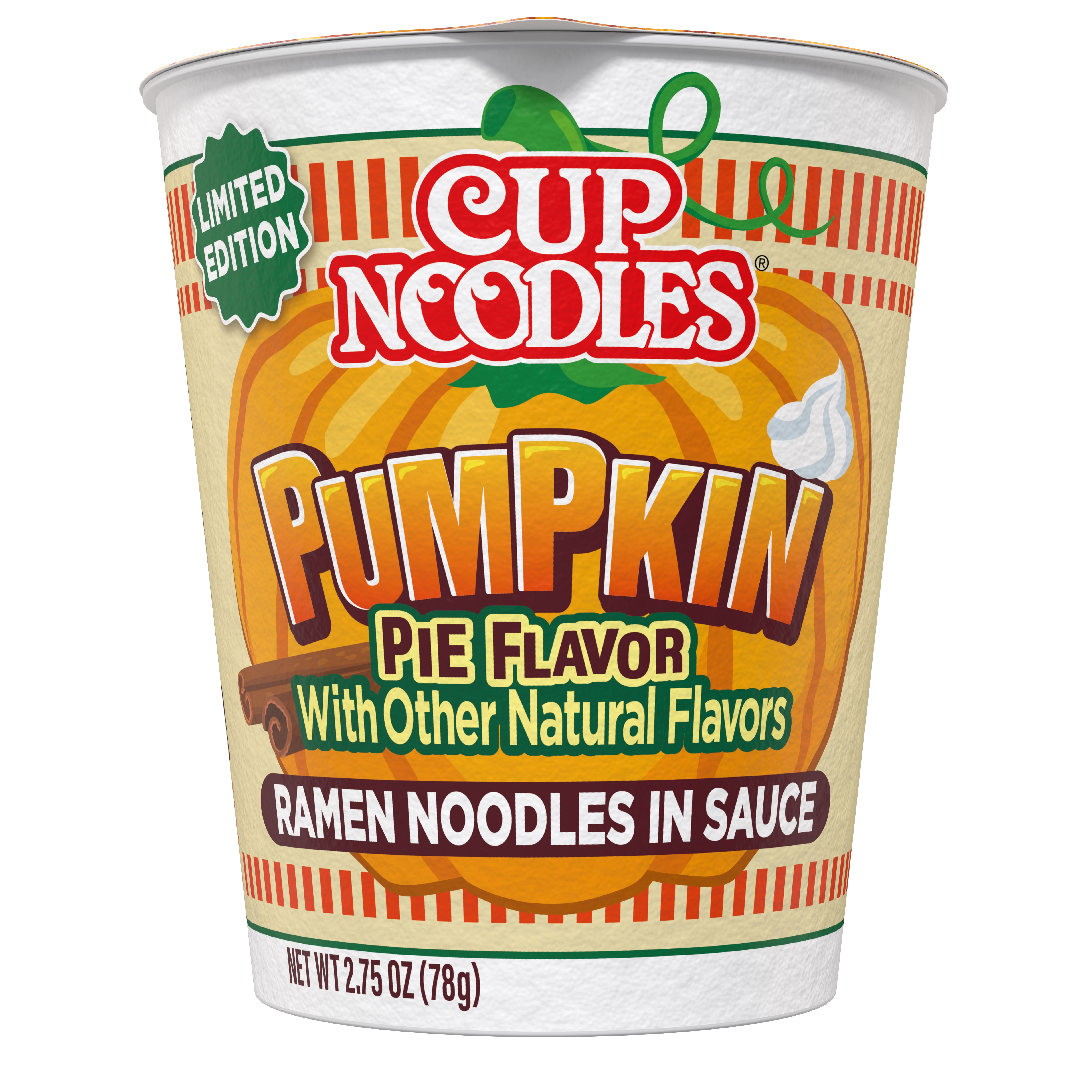 (4 pack) Nissin Foods Cup Noodles Limited Edition Ramen Noodles Pumpkin Pie Flavor, 2.75oz Shelf Stable Cup