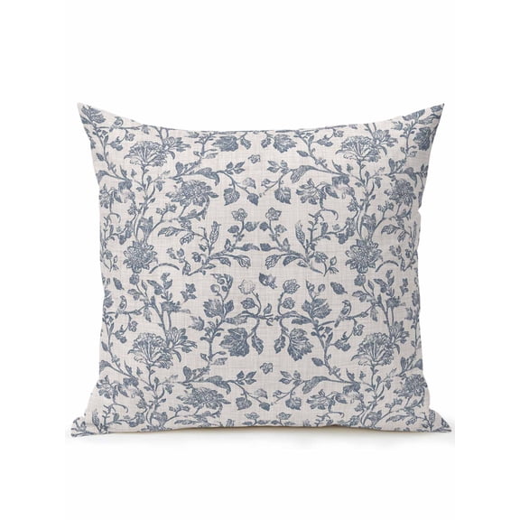 Outdoor Pillow Waterproof 1 Pack, Blue Floral Patio Throw Pillows for Couch Bed Sofa with Insert, Farmhouse Vintage Flower Leaf Botanical Decorative Travel/Reading/Camping Pillow Set 18x18 Inch
