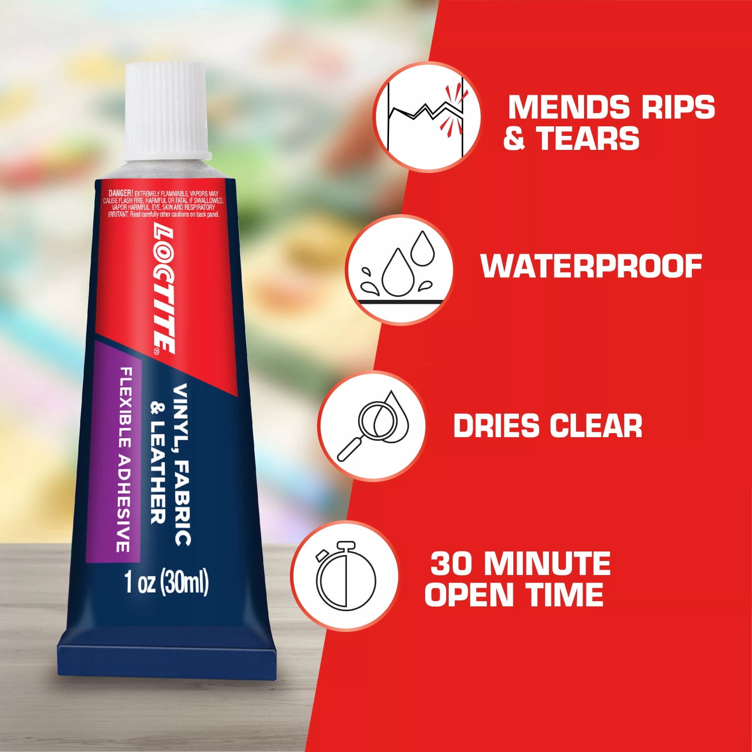 Loctite Vinyl Fabric & Leather Repair Flexible Adhesive, Pack of 1, Clear 1 fl oz Tube