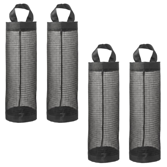 4Pcs Hanging Mesh Trash Bag Dispenser, Foldable Grocery Bag Organizer for Recycling & Storage, Black