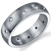 Men's 6mm Cubic Zirconia Eternity Wedding Band Ring in Titanium