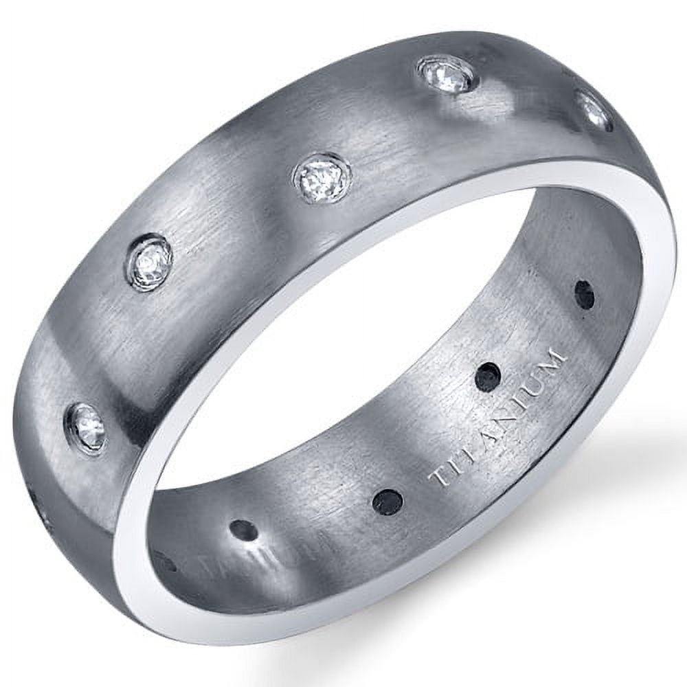 Men's 6mm Cubic Zirconia Eternity Wedding Band Ring in Titanium