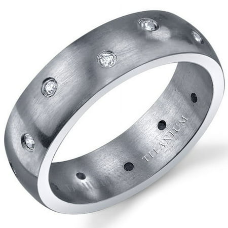Men's 6mm Cubic Zirconia Eternity Wedding Band Ring in Titanium