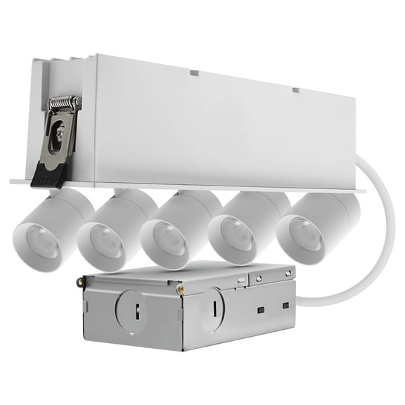 LUXRITE 5-Head Adjustable Recessed LED Light, 5CCT, 15W, 1000LM, 355 Rotation & 80 Tilt, Dimmable, IC Rated ETL Listed