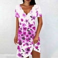 thumbnail image 1 of Robe d'Été Décontractée pour Femmes, Robe à Manches Courtes pour Femmes, Mode Féminine Couleur Unie Robe Mi-Mollet à Manches Courtes Col en V, 1 of 5