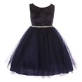 thumbnail image 1 of Girls Floral Embossed Velvet Tulle Fall Winter Holiday Dress - Navy 2, 1 of 2