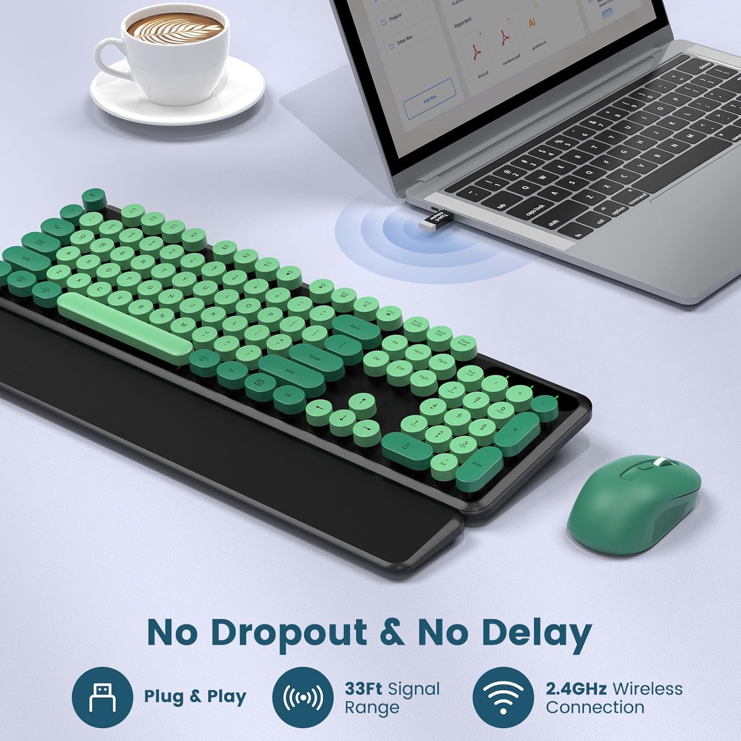 Wagpak Wireless Keyboard and Mouse Combo, Dark Green photo 6