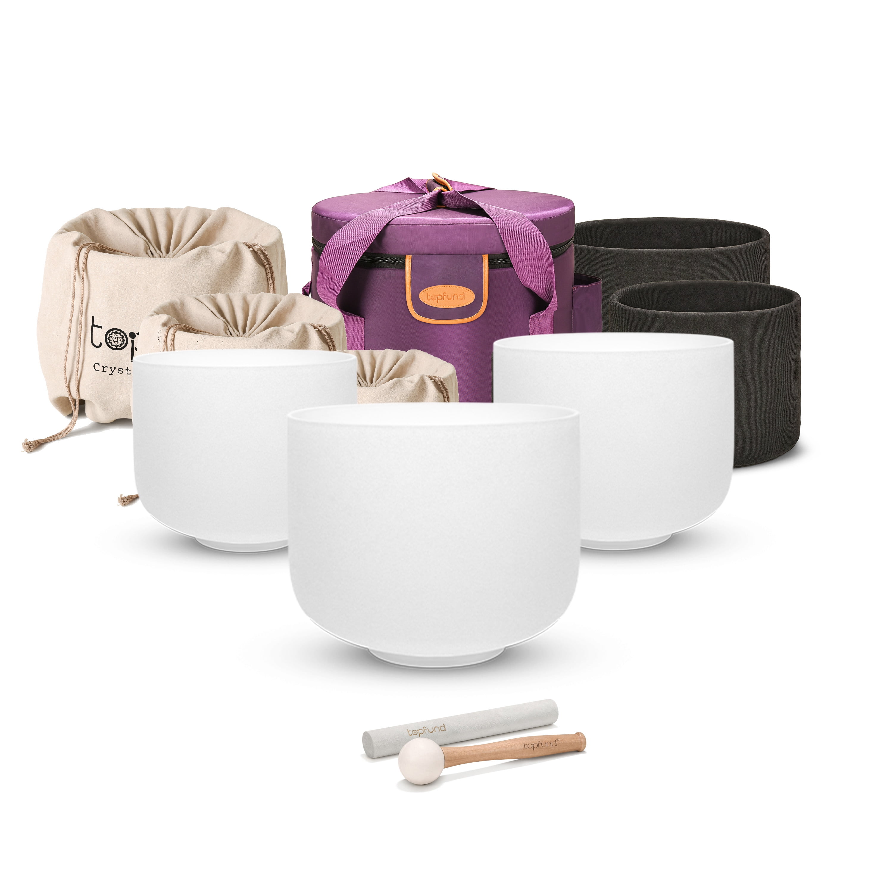 TOPFUND 432hz D Note Sacral Chakra Frosted Quartz crstal singing bowl 8 inch heavy duty bag and suede striker and o ring included