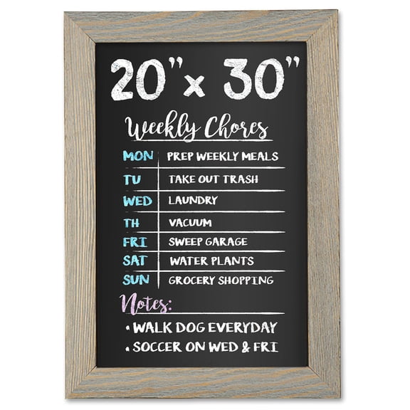 Ilyapa Rustic Wooden Magnetic Kitchen Chalkboard Sign - 20x30 Inch Graywash Framed Wall Hanging Chalk Board for Farmhouse Decor, Wedding, Restaurant