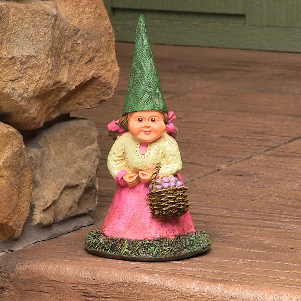 Sunnydaze Isabella the Female Garden Gnome Lawn Statue, Outdoor Yard Ornament, 8 inch Tall