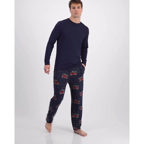 Perry Ellis Portfolio Men’s Deluxe Touch Truck and Tree Blue Pajama Pants – Size Large