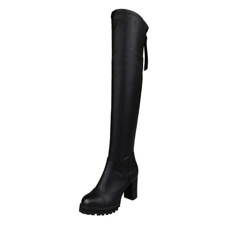 

dmqupv Thigh High Boots Size 12 Ladies Fashion Solid Color Leather Back Zip Short Boots for Women with Heels Shoes Black 6.5