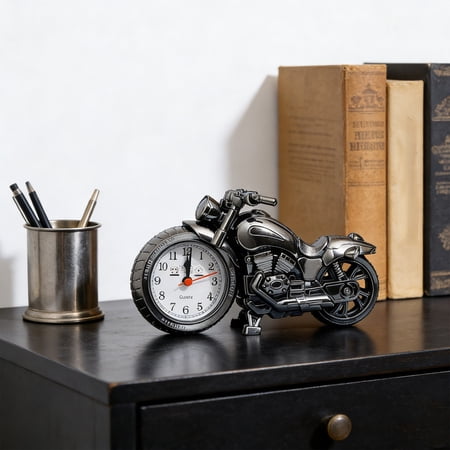 Cififendec Motorcycle Shaped Desk Clock, 9.06×5.12, Vintage Novelty Quartz Alarm Clock, Decorative Table Clock for Bedroom, Student Desk & Home Office Decor