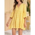 thumbnail image 4 of Women Summer Boho Dress 2025 Casual V Neck Babydoll Ruffle Sleeve Floral Mini Tunic Petite Sundress Yellow S, 4 of 9