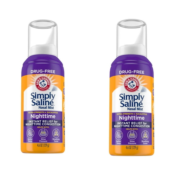 2 PK Simply Saline Plus Nighttime Nasal Mist Eucalyptus Extra Strength 4.25oz Ea