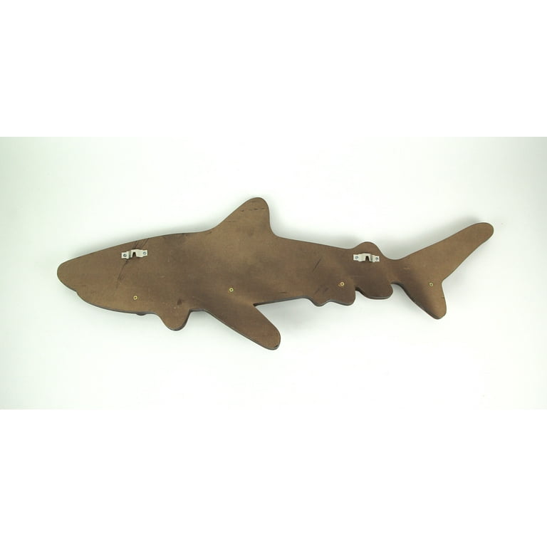 Zeckos Wood Shark Wall Hook Rack and Metal Accents Ocean D cor 33 inch